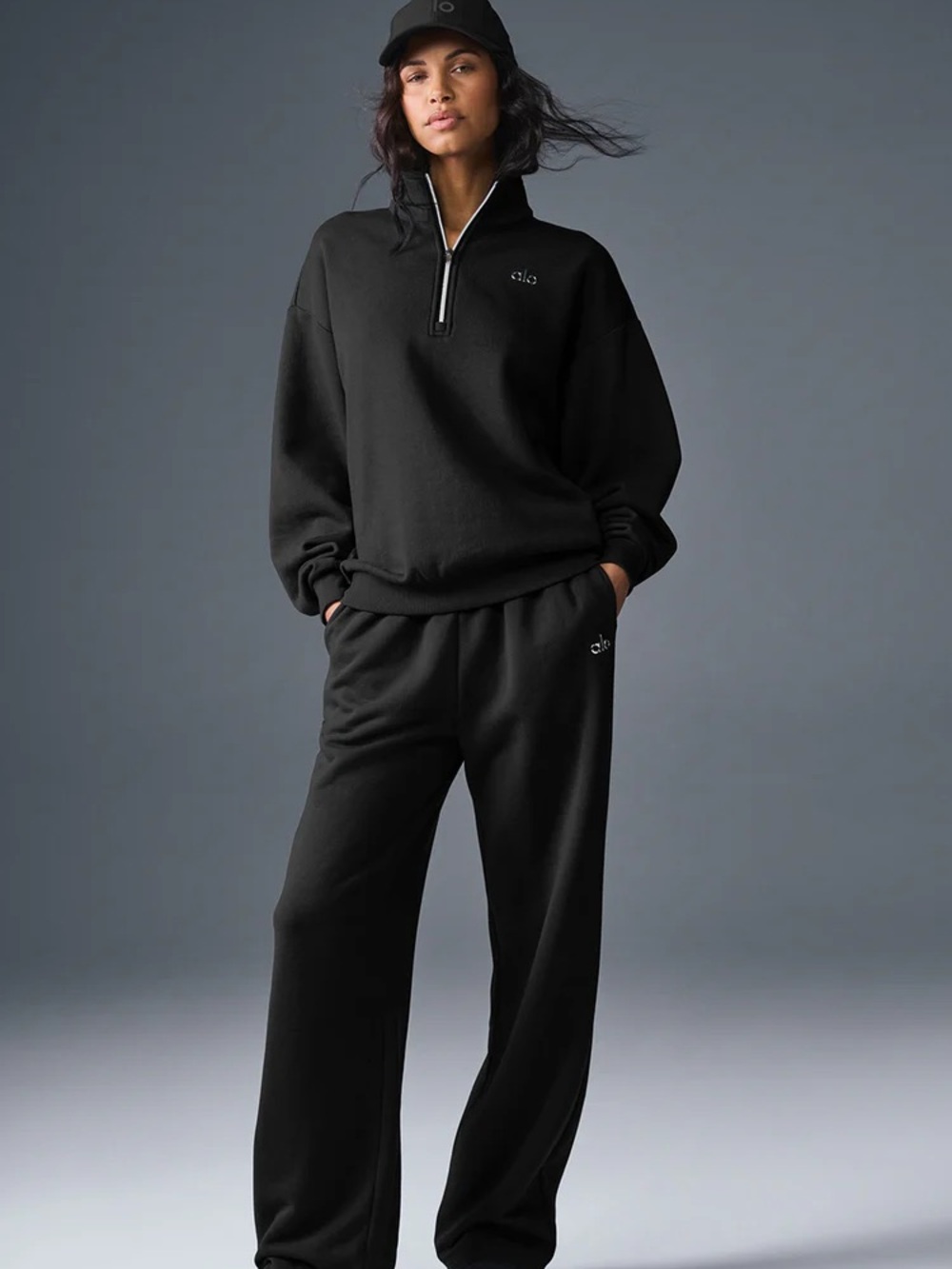 ALO Yoga Black 1/4 zip Sweatshirt